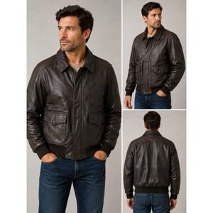 Landing Leathers Air Force A-2 Bomber Jacket Men XL Black Leather Flight Jacket